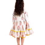 Yellow Striped Cotton Midi Dress with Printed Shrug